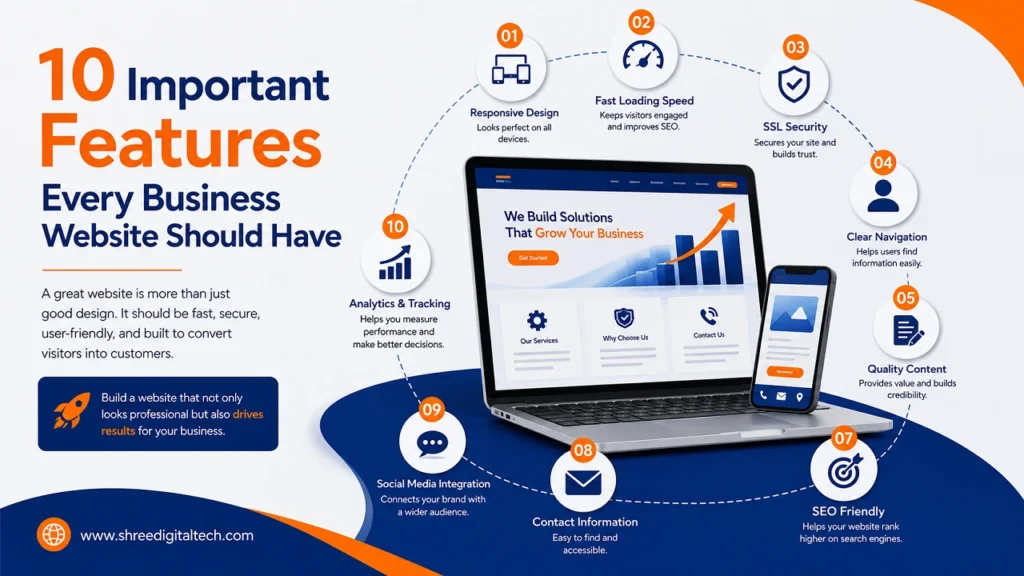 10 Important Features Every Business Website Should Have 3 10 important features every business website should have including responsive design, speed, security, SEO, navigation, and analytics