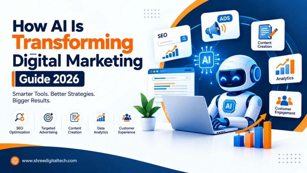 How AI is transforming digital marketing through SEO, targeted advertising, content creation, data analytics, and customer engagement
