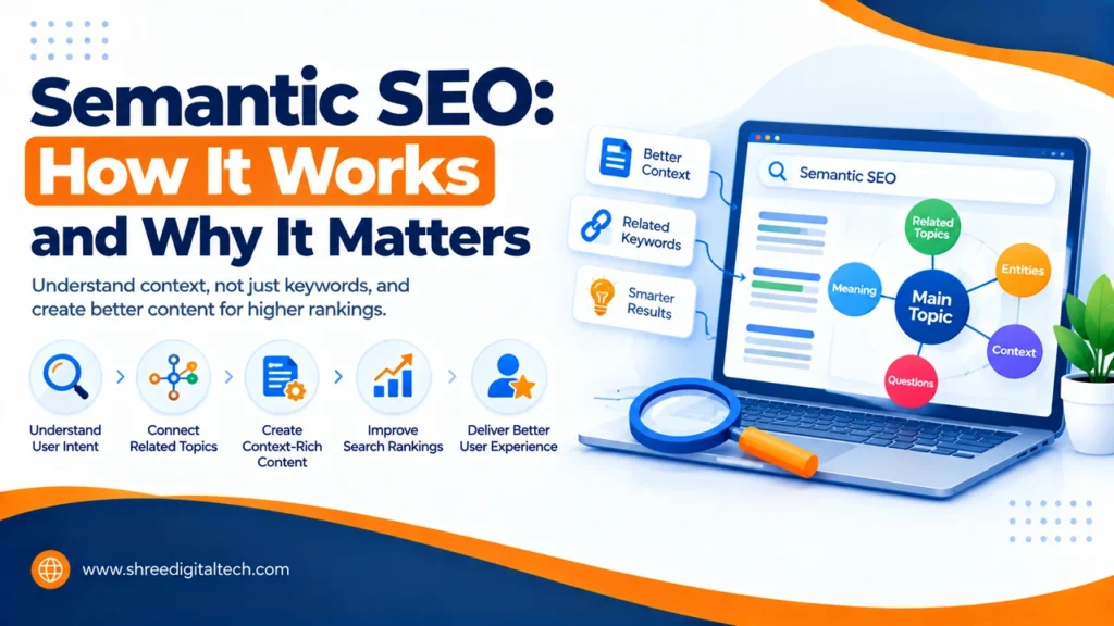 Semantic SEO: How It Works and Why It Matters 7 Semantic SEO explained through user intent, related topics, context-rich content, search rankings, and better user experience