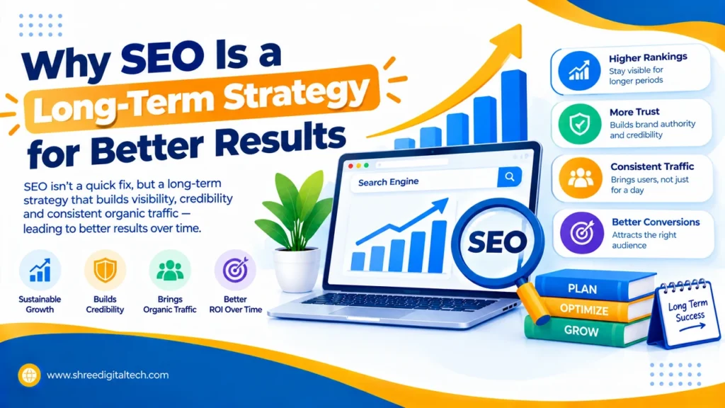 Why SEO is a long-term strategy for better results, showing how consistent optimization builds rankings, credibility, organic traffic, and business growth.